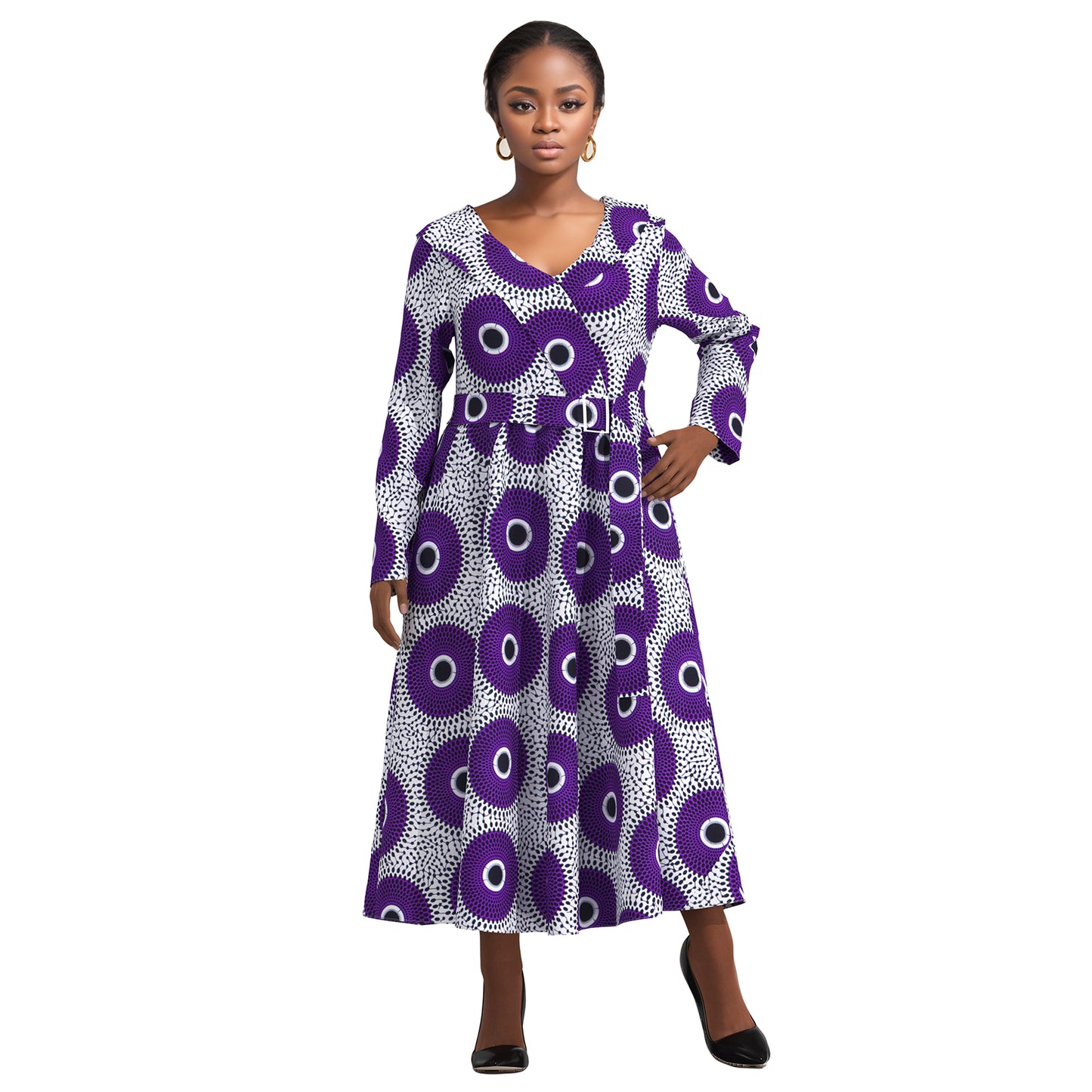European, American and African women's clothing quality dress v-neck full sleeve dress, elegant style women's long dress WY10891