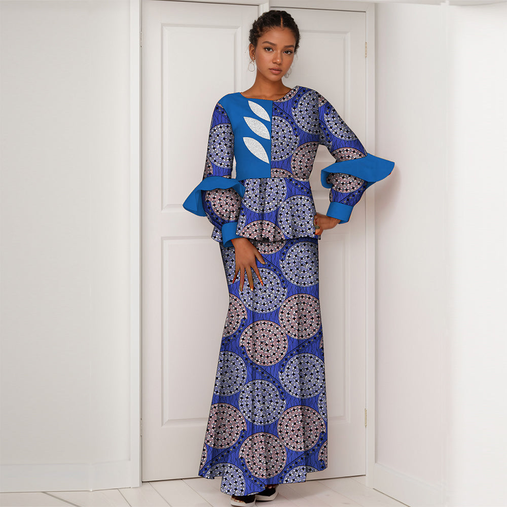 African Women Dress 2 Piece Traditional Ankara Dashiki Print for Evening Party Dress WY2123