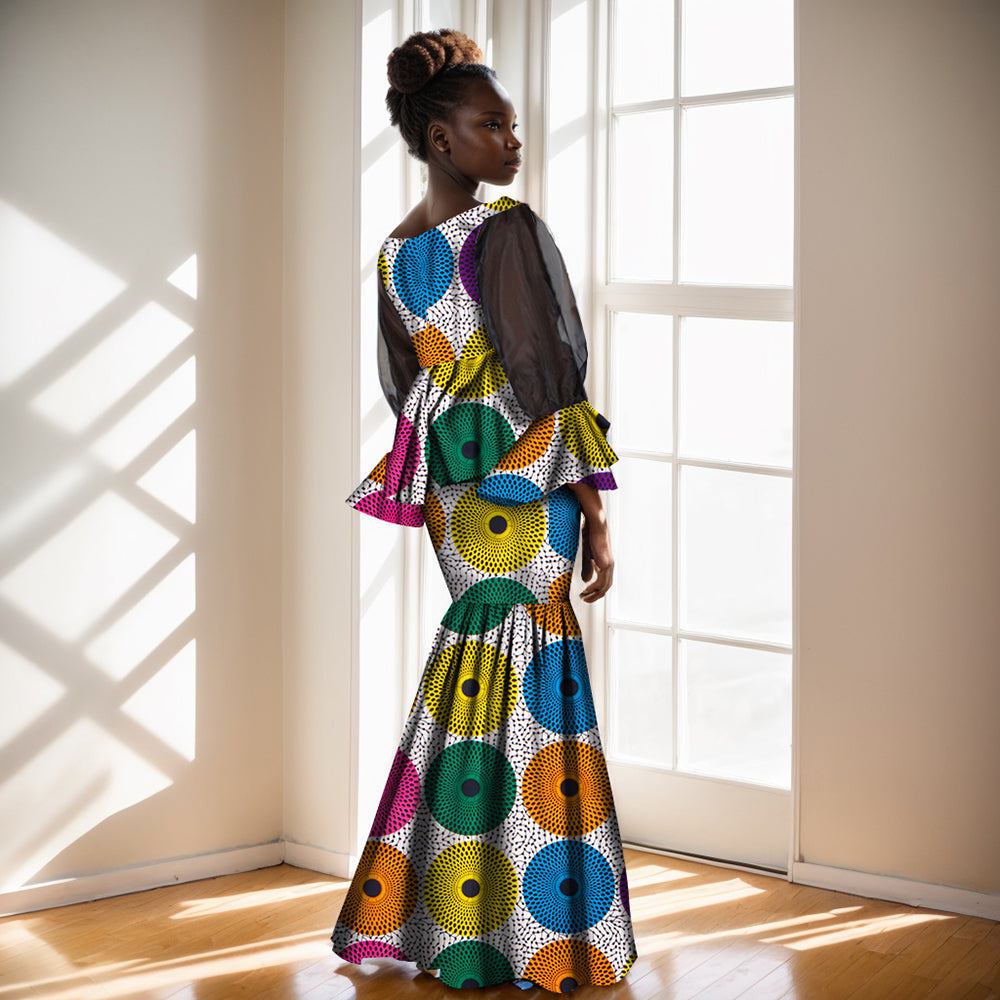 African Dashiki Dresses for Women Long Lantern Sleeve Print Graceful Party Long Dress WY6160