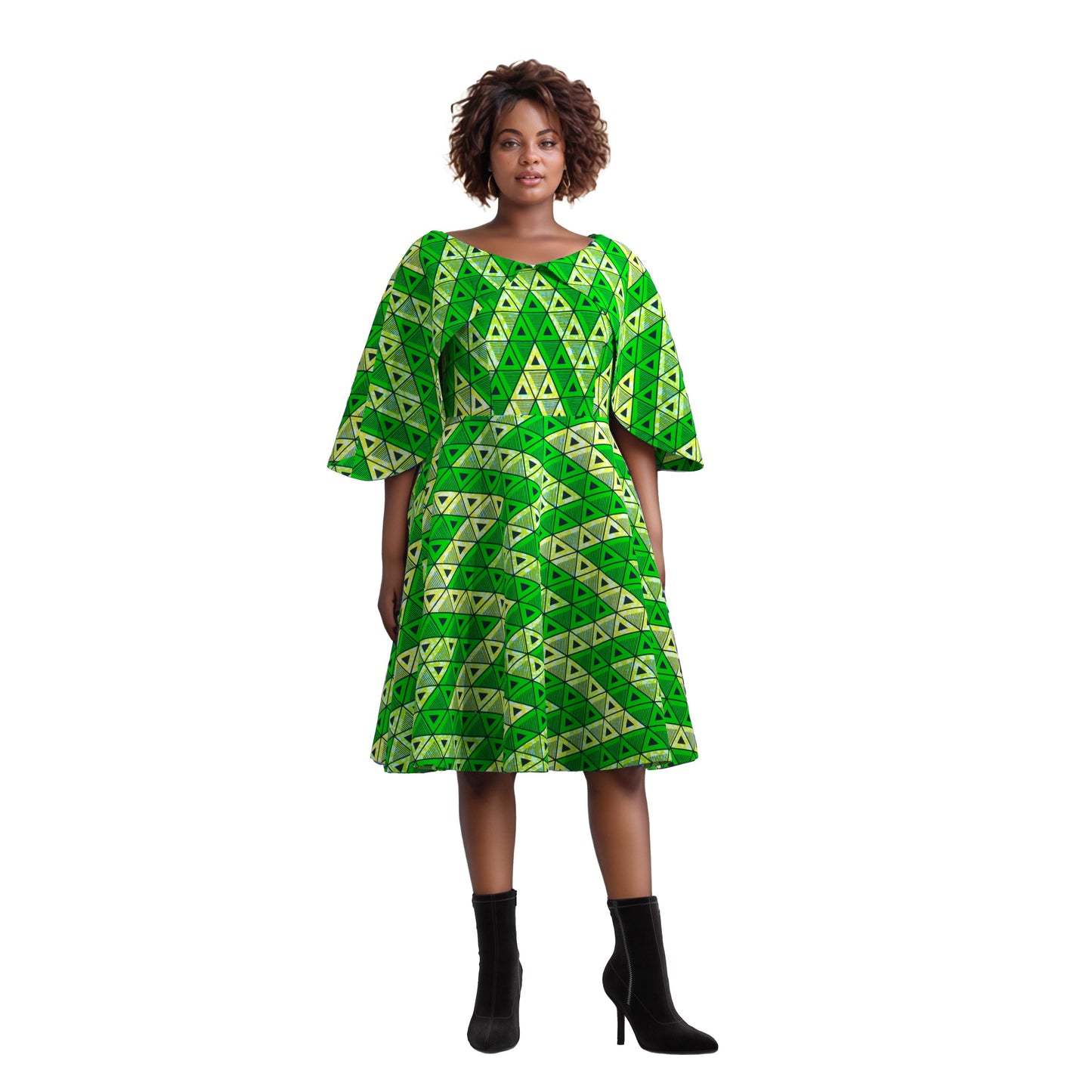 European, American and African women's clothing quality dress with flying sleeves, mid size slim fit dress, elegant style, cross-border round neck women's dress WY10400