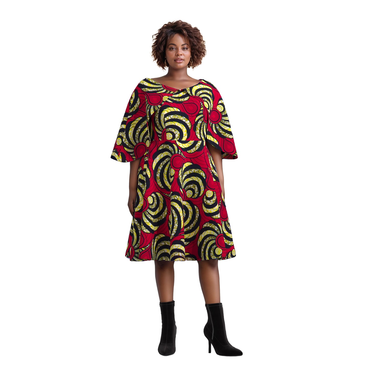 European, American and African women's clothing quality dress with flying sleeves, mid size slim fit dress, elegant style, cross-border round neck women's dress WY10400