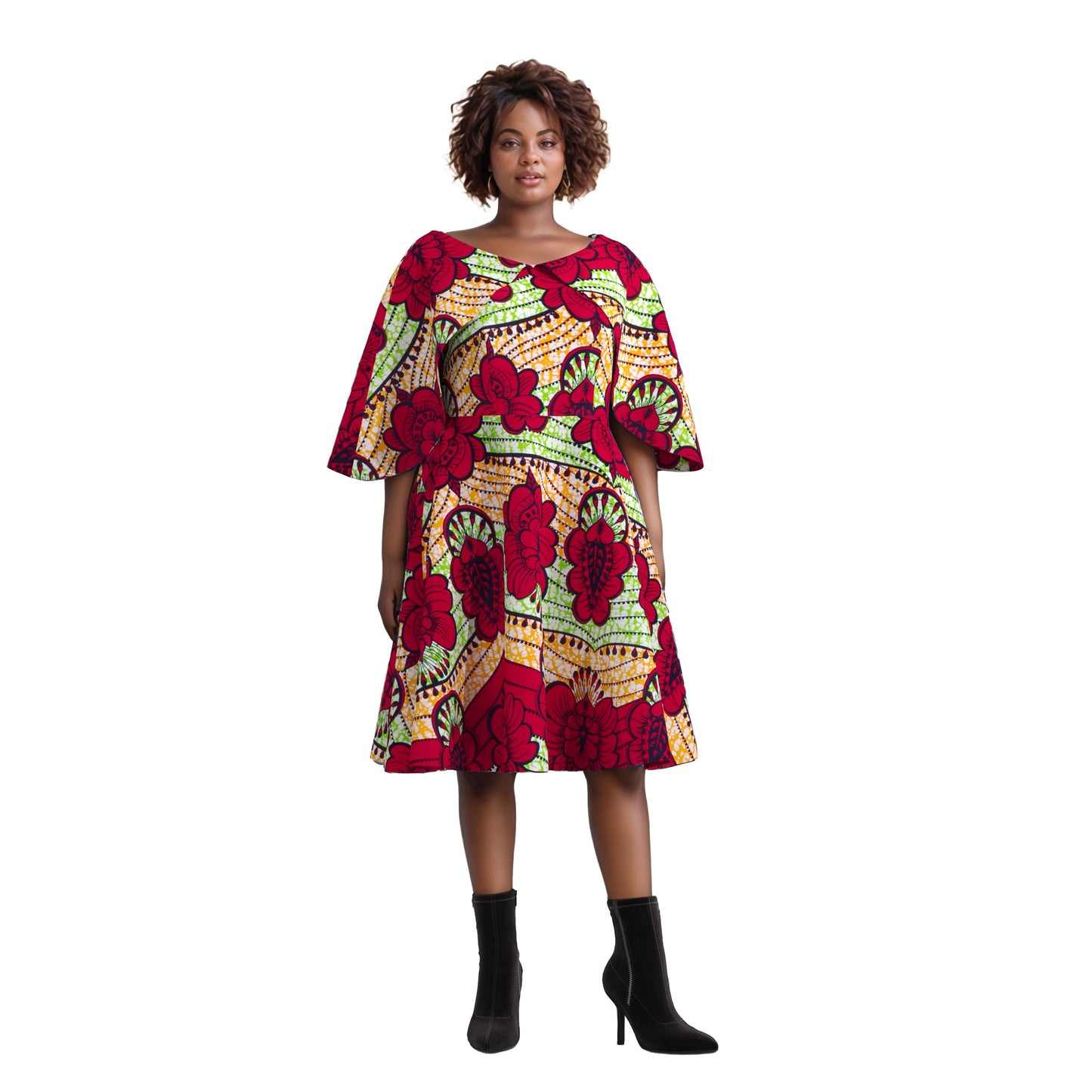 European, American and African women's clothing quality dress with flying sleeves, mid size slim fit dress, elegant style, cross-border round neck women's dress WY10400