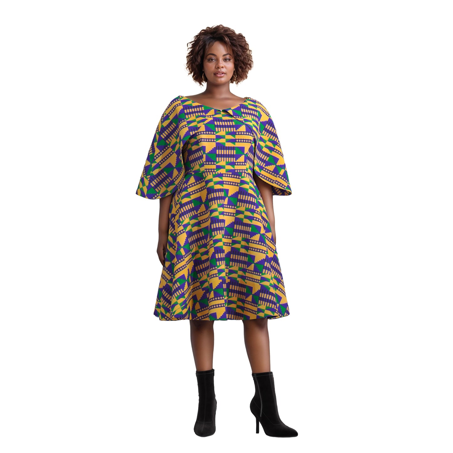 European, American and African women's clothing quality dress with flying sleeves, mid size slim fit dress, elegant style, cross-border round neck women's dress WY10400
