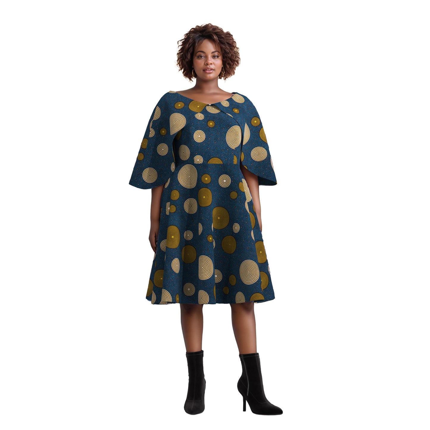 European, American and African women's clothing quality dress with flying sleeves, mid size slim fit dress, elegant style, cross-border round neck women's dress WY10400