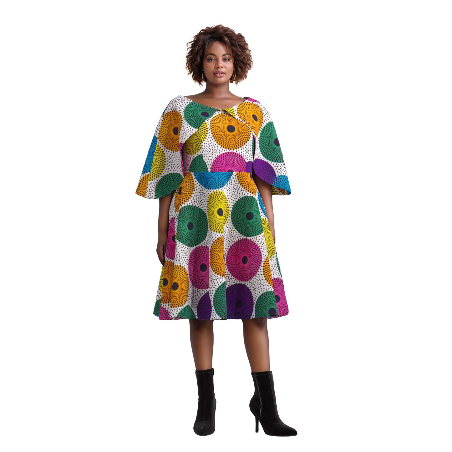 European, American and African women's clothing quality dress with flying sleeves, mid size slim fit dress, elegant style, cross-border round neck women's dress WY10400