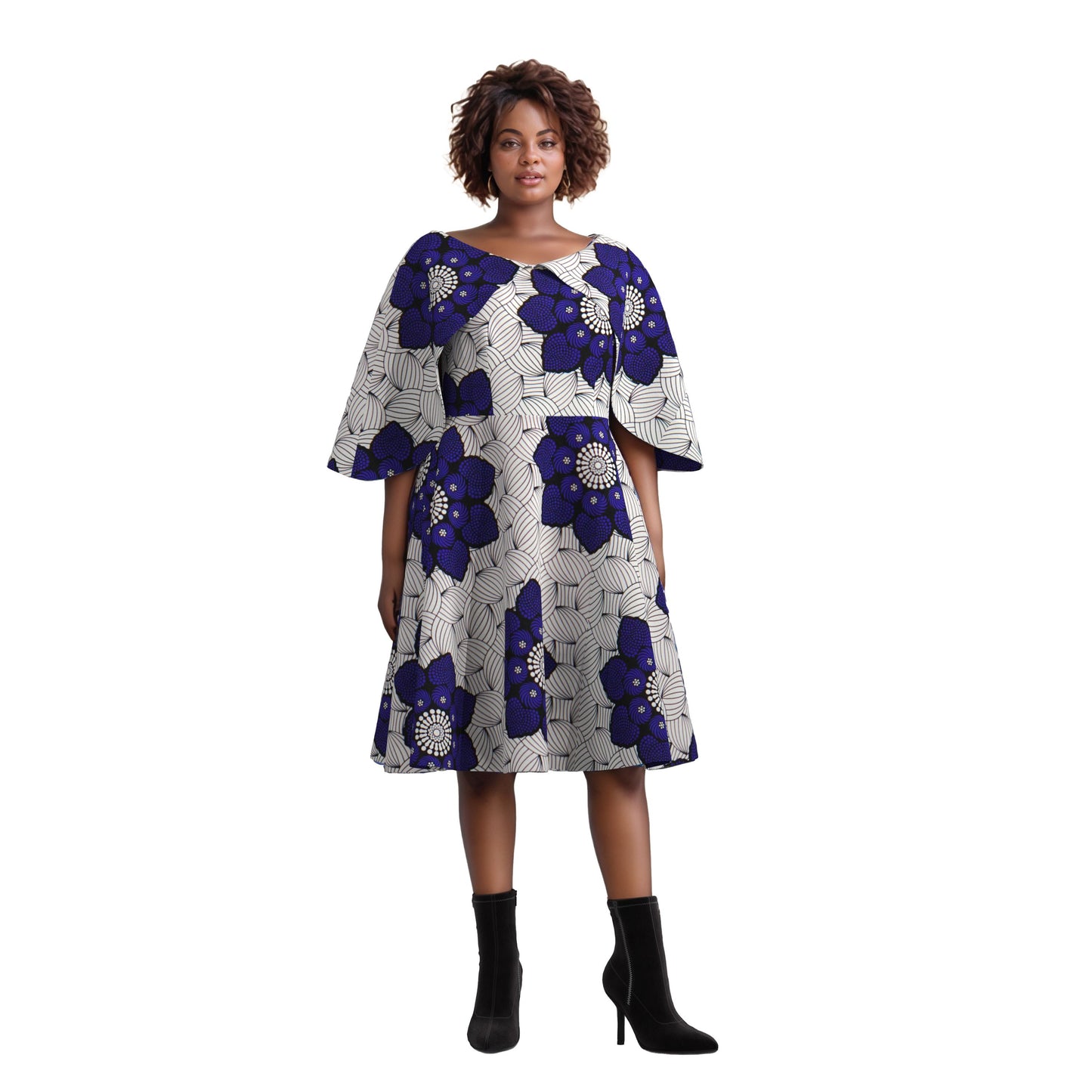 European, American and African women's clothing quality dress with flying sleeves, mid size slim fit dress, elegant style, cross-border round neck women's dress WY10400