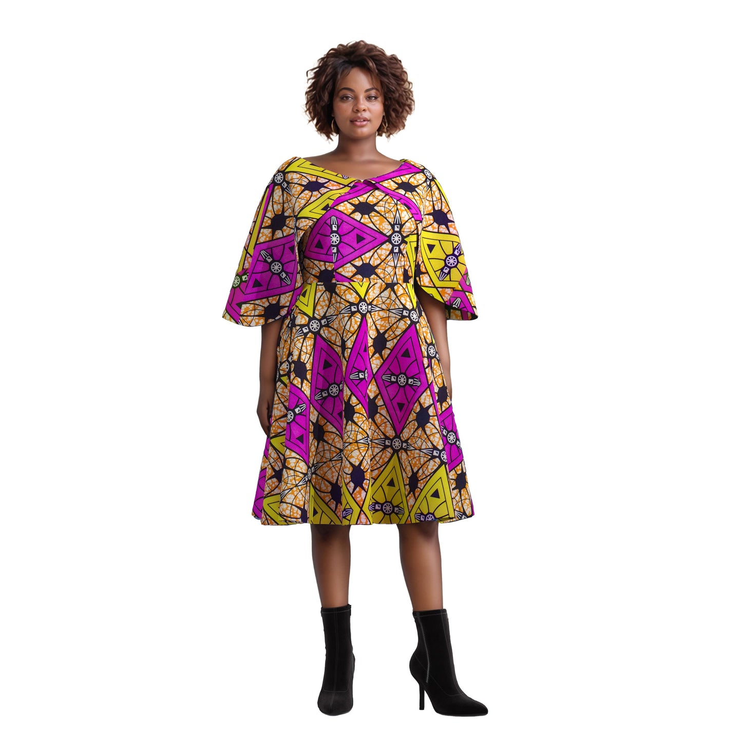European, American and African women's clothing quality dress with flying sleeves, mid size slim fit dress, elegant style, cross-border round neck women's dress WY10400