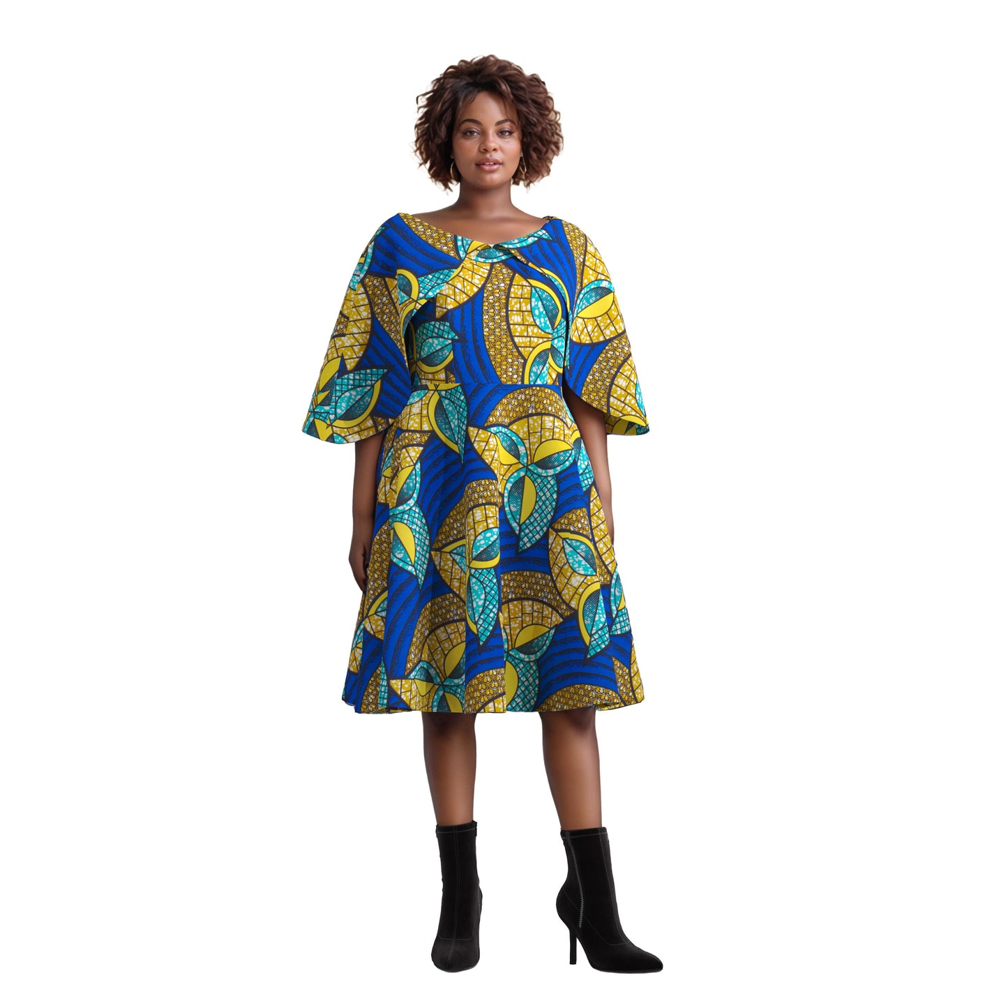 European, American and African women's clothing quality dress with flying sleeves, mid size slim fit dress, elegant style, cross-border round neck women's dress WY10400