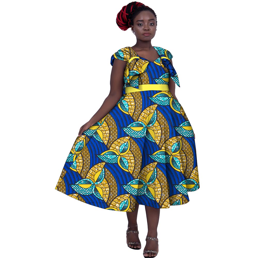 WholeSale Africa Dress for Women African Wax Print Dresses Dashiki Plus Size Africa Style Clothing for Women Office Dress wy5656