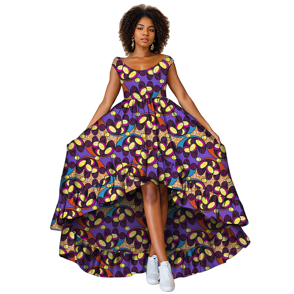 African women dress deep round neck Ankara Kent traditional wax print party dress WY8373