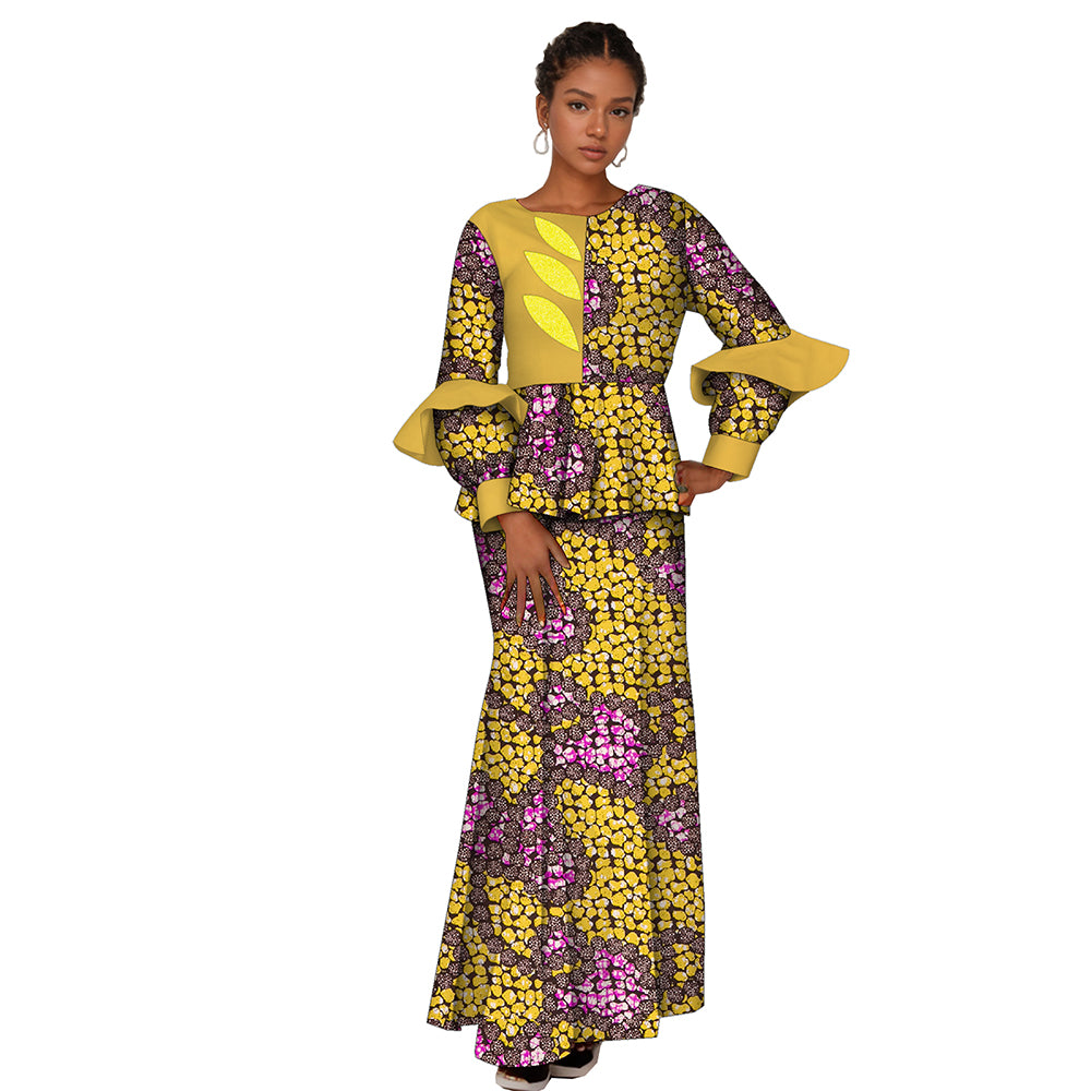 African Women Dress 2 Piece Traditional Ankara Dashiki Print for Evening Party Dress WY2123