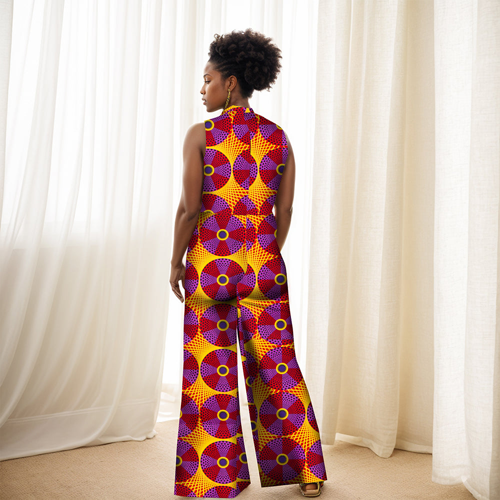 Africa Women Sleeveless Ankara Print Wide Leg Jumpsuits WY2244