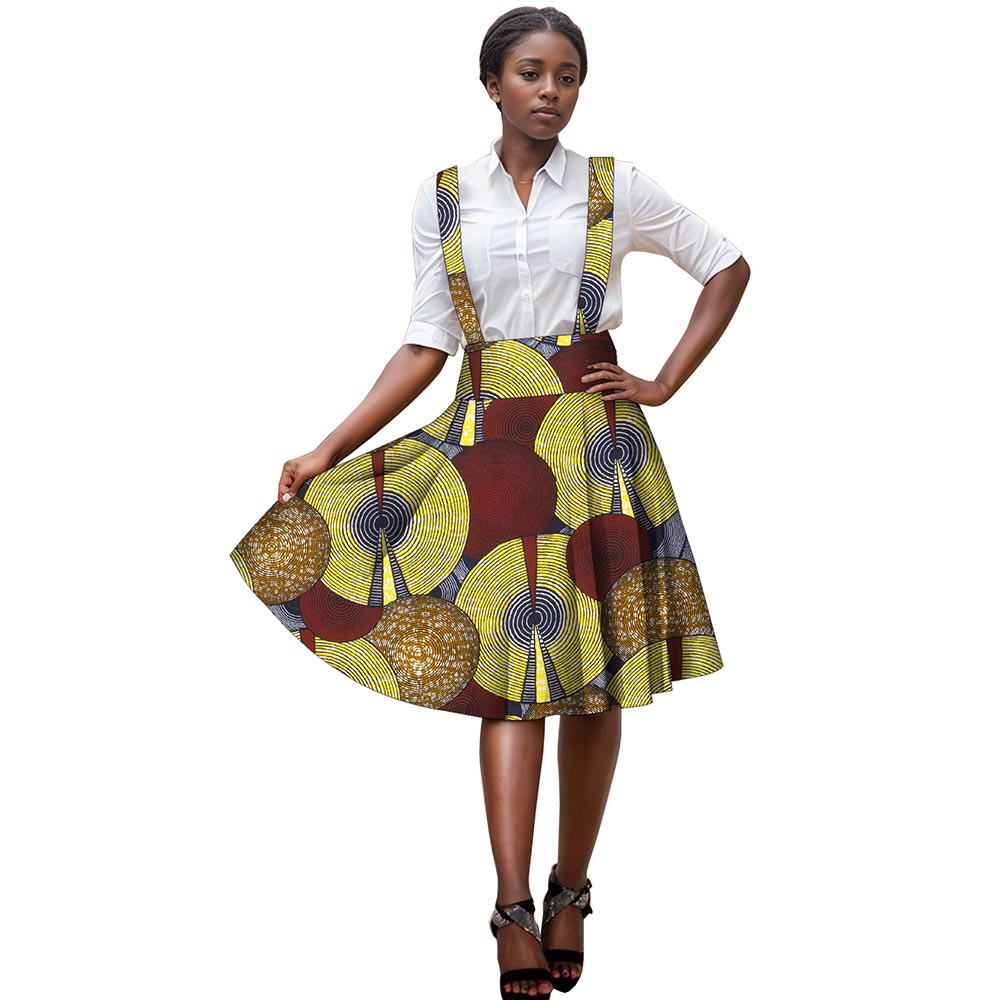 African print knee length suspender dress WY143