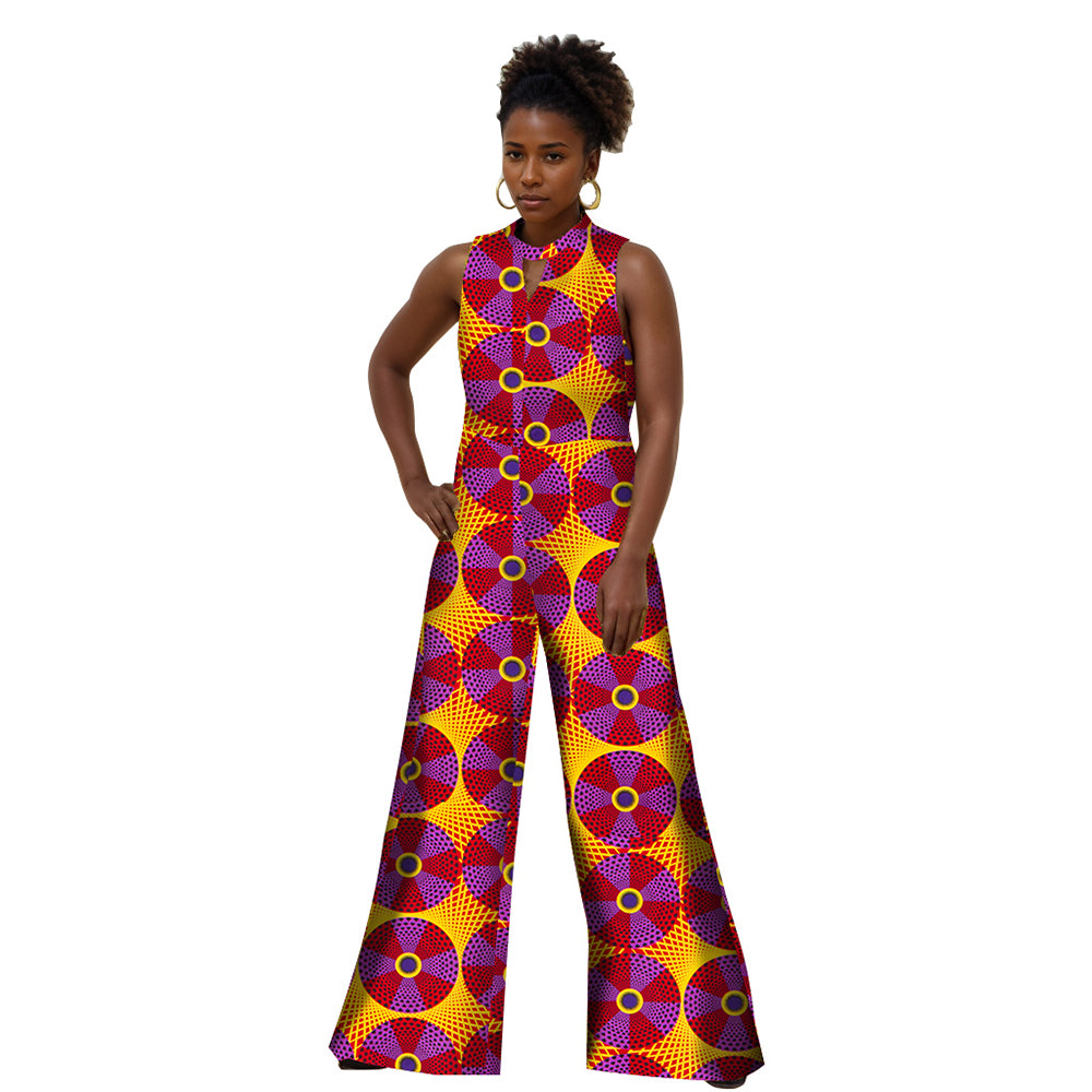 Africa Women Sleeveless Ankara Print Wide Leg Jumpsuits WY2244