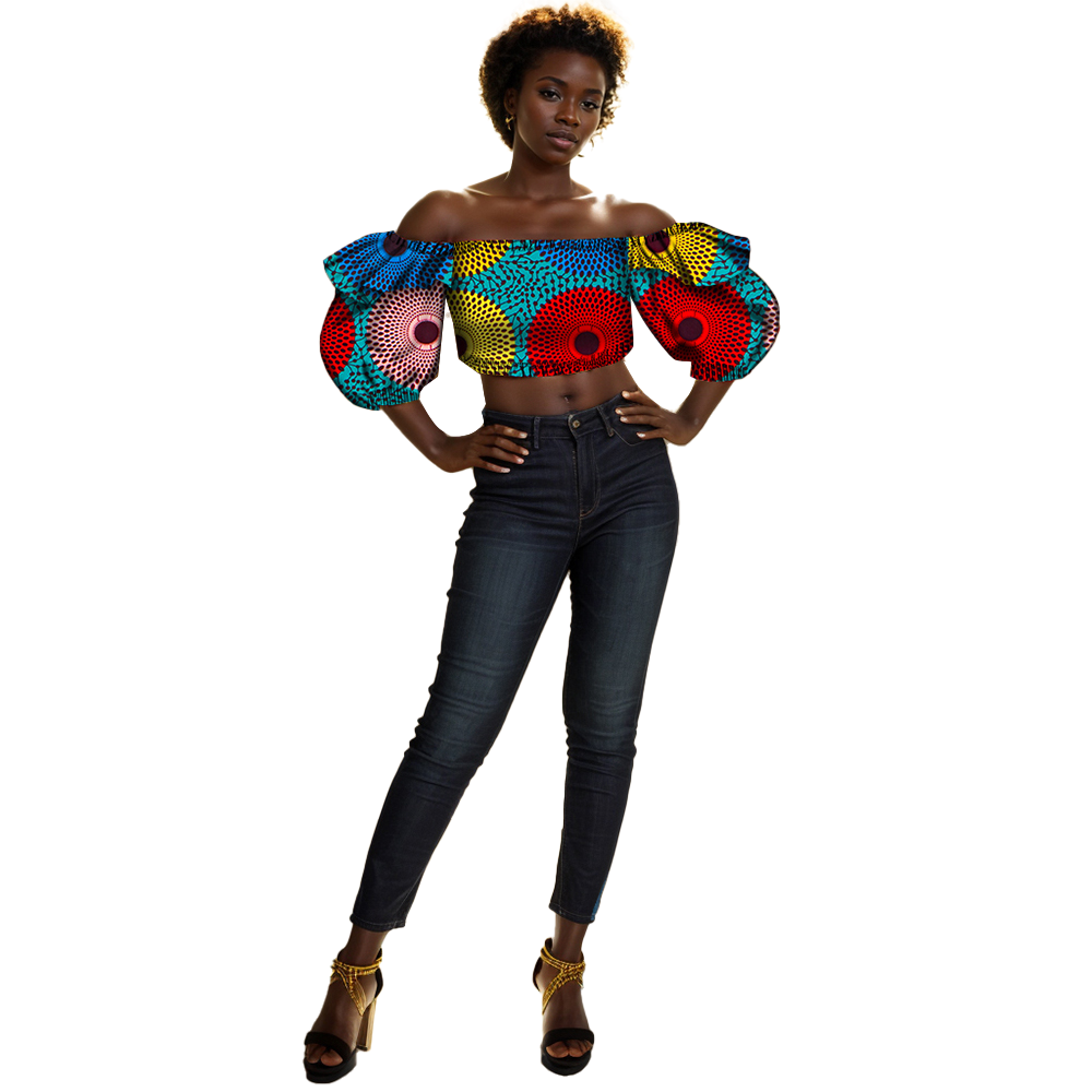 African women T-shirt Lantern sleeve off-the-shoulder sexy slim-fit T-shirt WY831