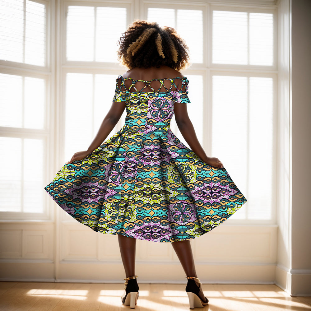African women's clothing Cotton rope woven collar African printed wax clothing over knee length women's clothing WY335