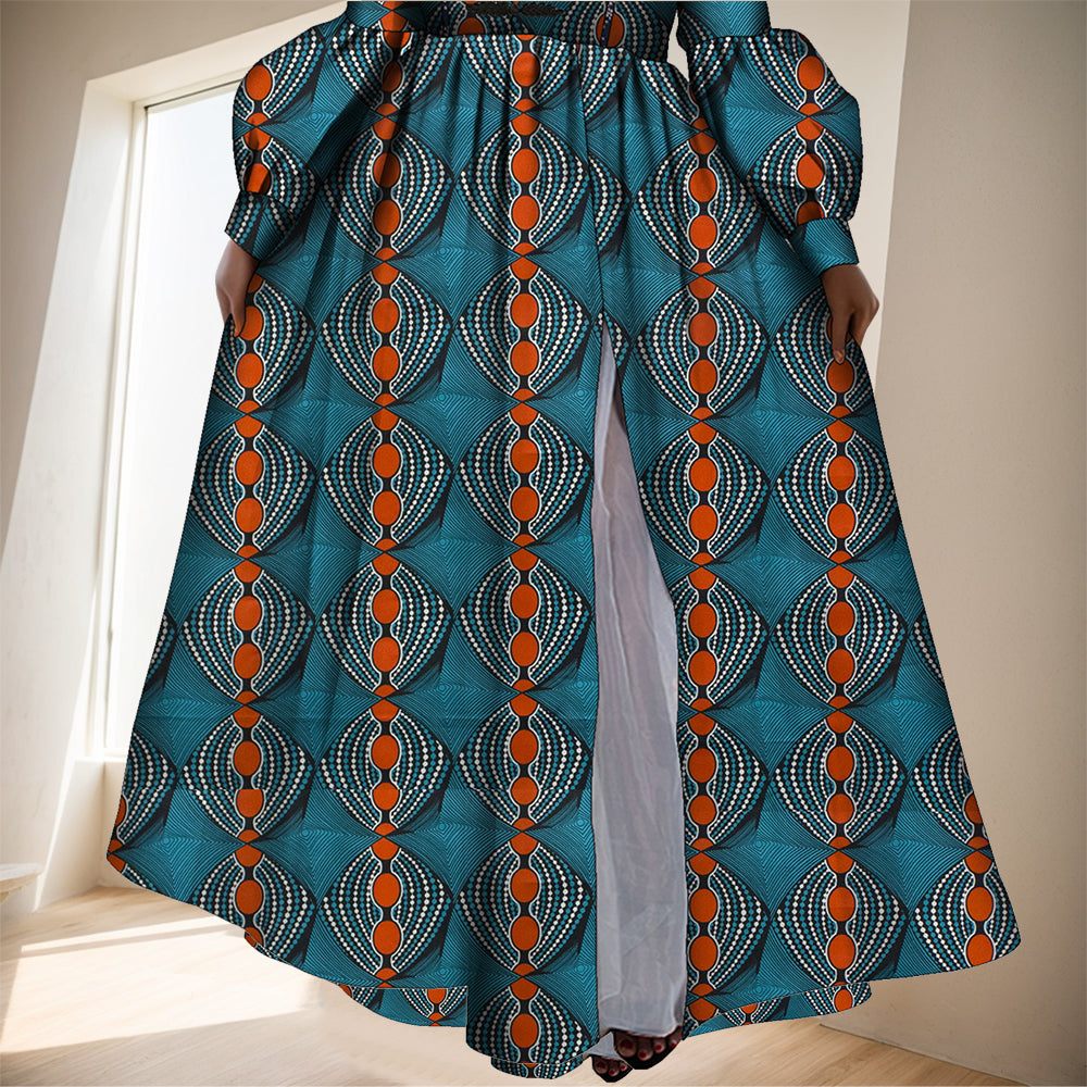 African Women Ankara Print Dresses Long Sleeve Floor Length Sexy Lady Clothing WY8853
