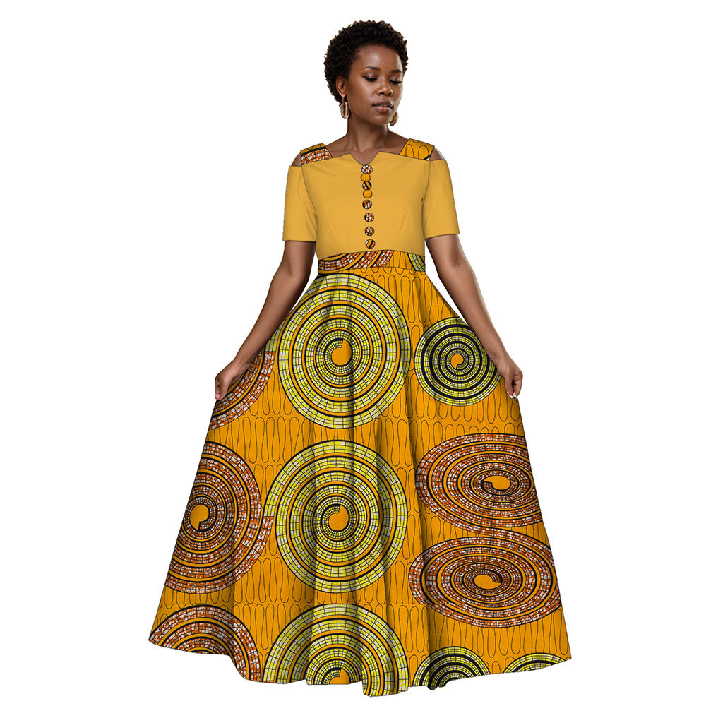 African Women Half Sleeve Dress Wedding Maxi Dress Ankara Attire Party Outfit WY3853
