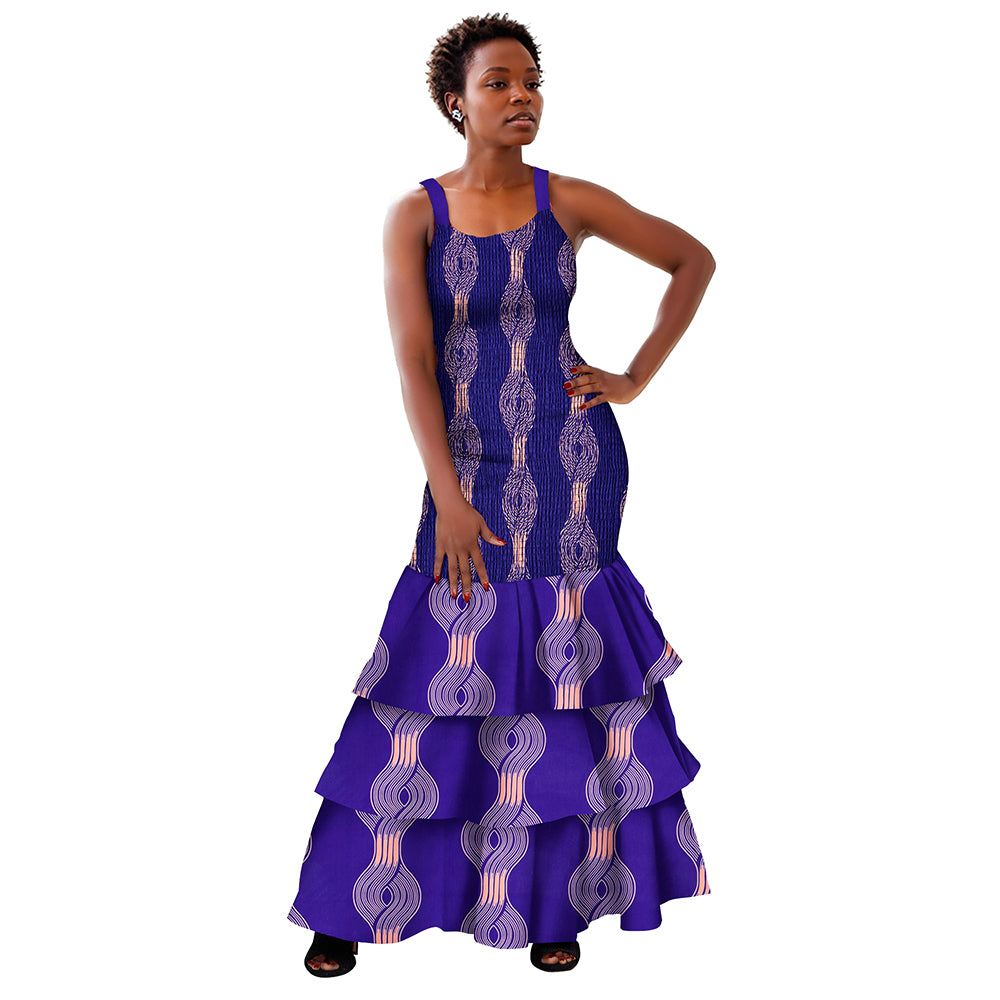 African Women Dresses Summer Sleeveless Ruffle Dress Dashiki Bodycon Dress WY298