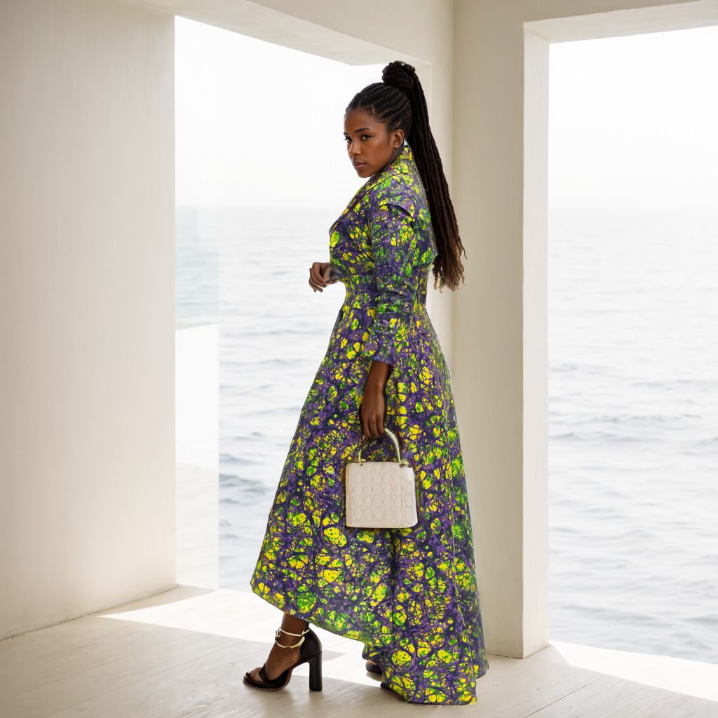 African Women Dress Ankara Multicolor Girding Deep V-Neck Shirt Skirt WY5951
