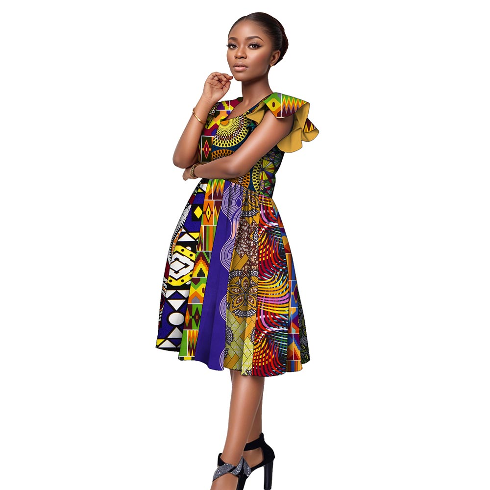 WholeSale Africa Dress for Women African Wax Print Dresses Dashiki Plus Size Africa Style Clothing for Women Office Dress wy228