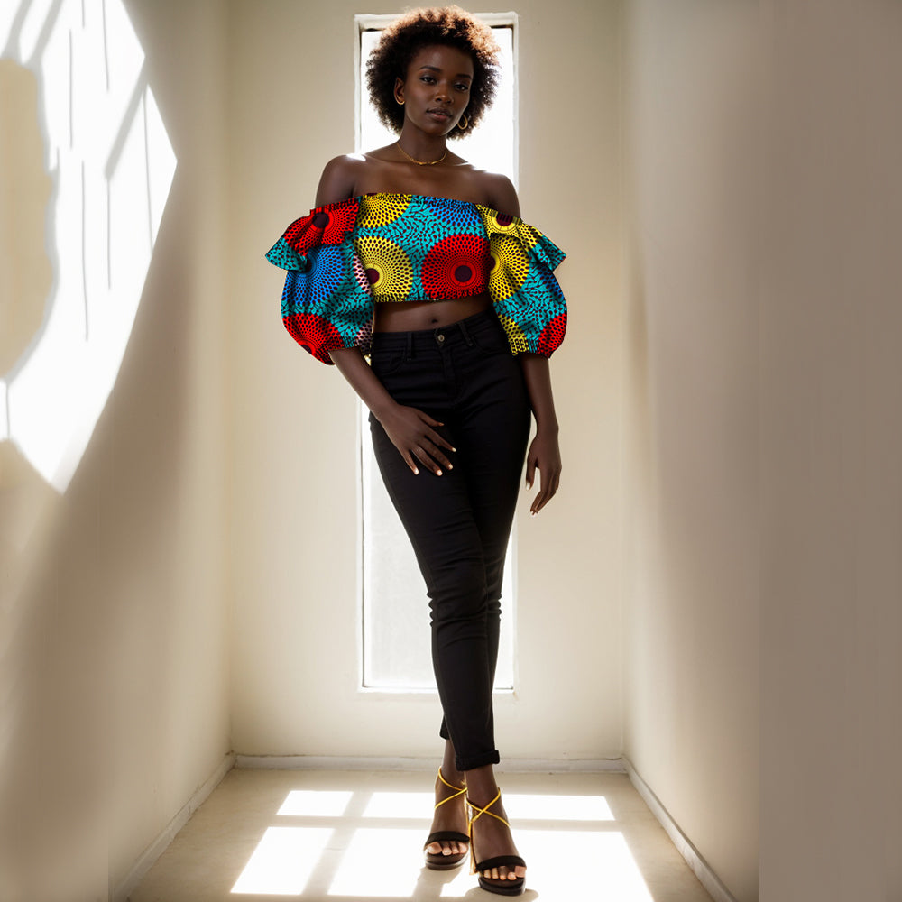 African women T-shirt Lantern sleeve off-the-shoulder sexy slim-fit T-shirt WY831
