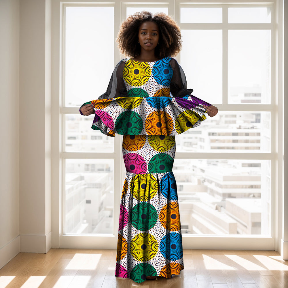 African Dashiki Dresses for Women Long Lantern Sleeve Print Graceful Party Long Dress WY6160