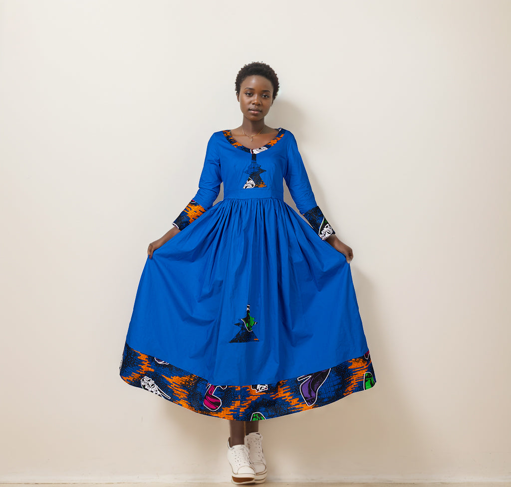 African Wax Print Dress for Women African Style Full Sleeve V-Neck Robe Long Evening Clothing WY2998