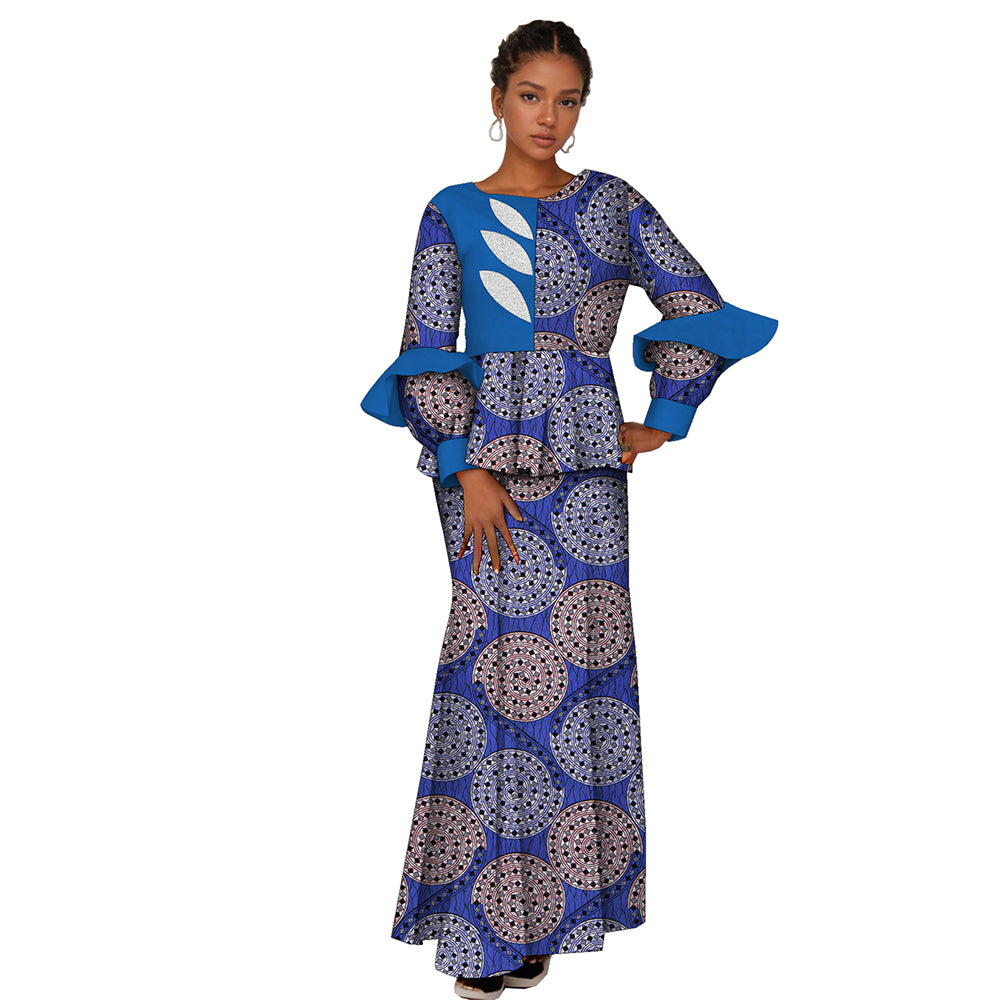 African Women Dress 2 Piece Traditional Ankara Dashiki Print for Evening Party Dress WY2123