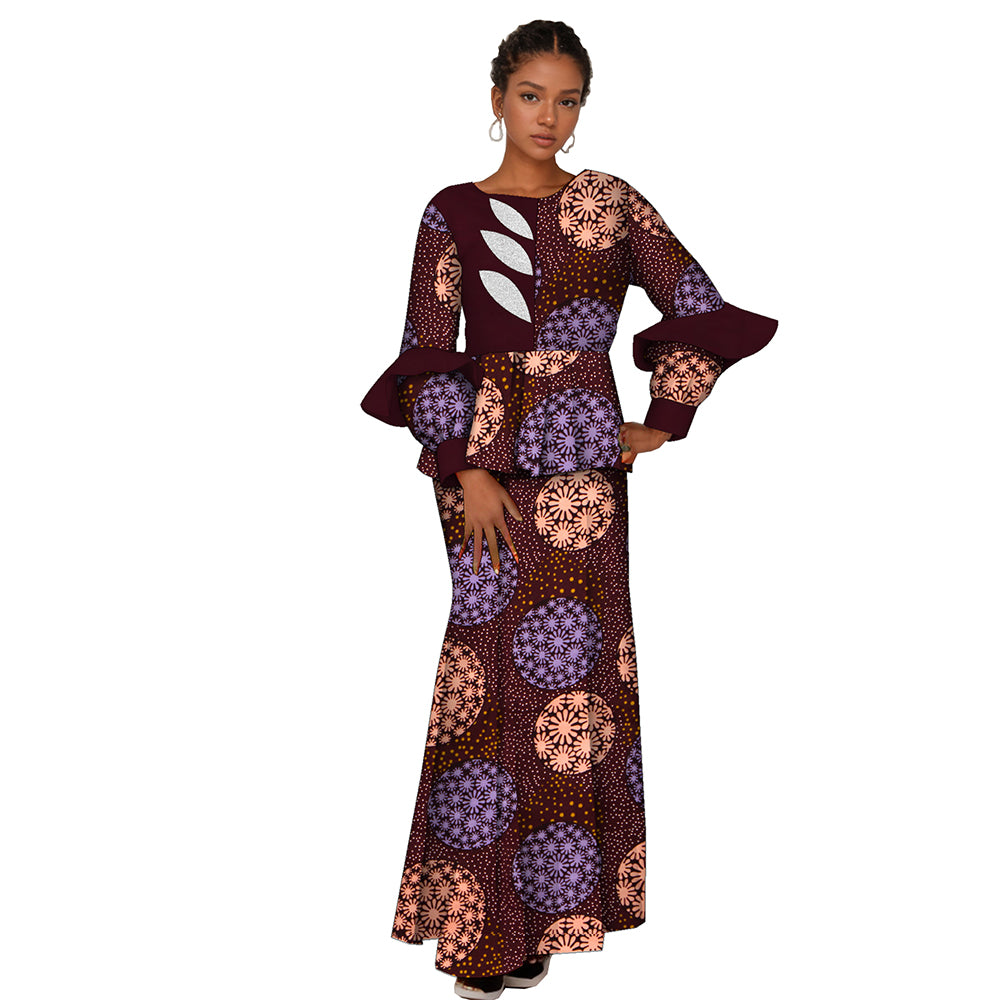 African Women Dress 2 Piece Traditional Ankara Dashiki Print for Evening Party Dress WY2123