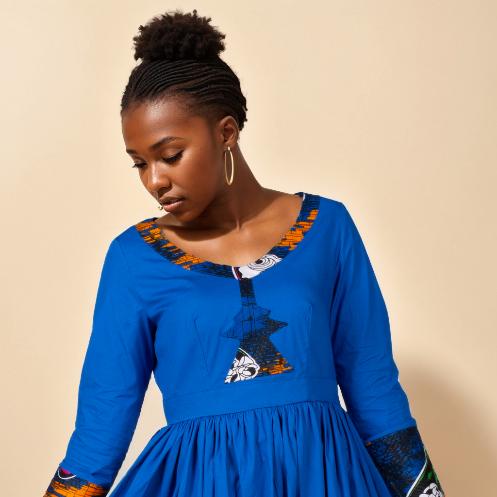 African Wax Print Dress for Women African Style Full Sleeve V-Neck Robe Long Evening Clothing WY2998