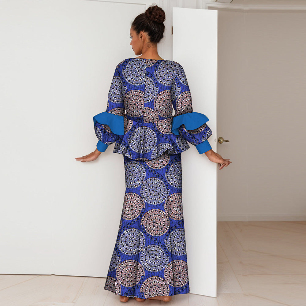 African Women Dress 2 Piece Traditional Ankara Dashiki Print for Evening Party Dress WY2123