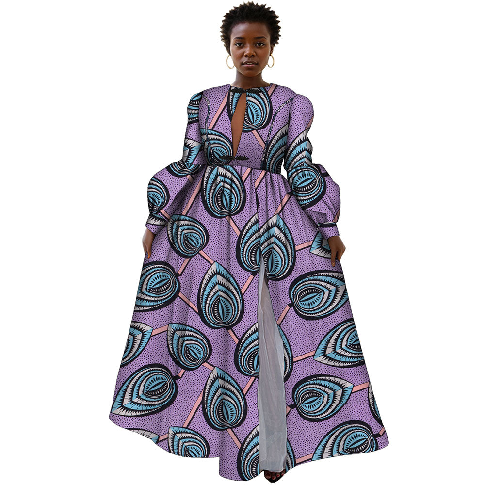 African Women Ankara Print Dresses Long Sleeve Floor Length Sexy Lady Clothing WY8853