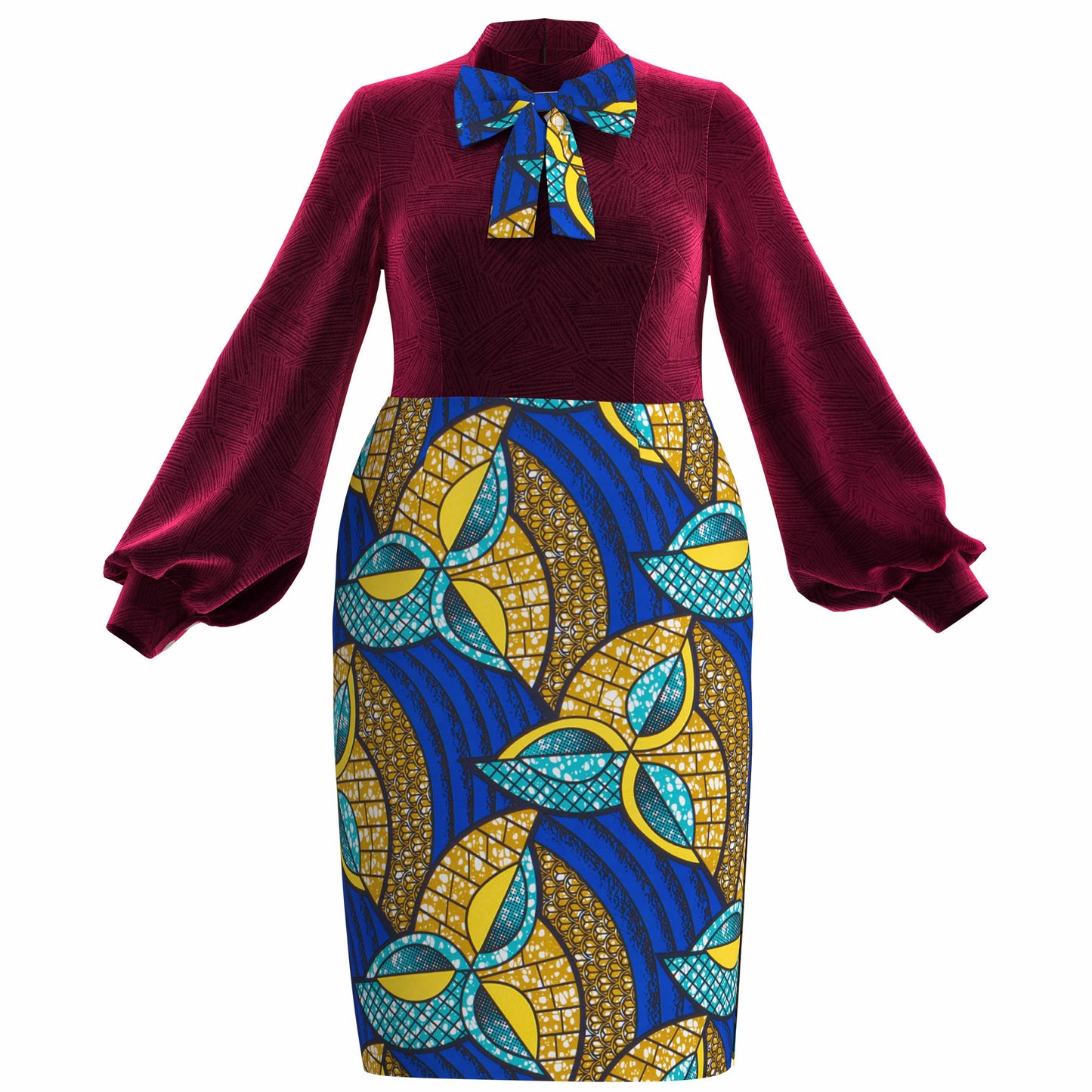 African Dresses for Women African Wax Print Dresses Dashiki Women Full Sleeve Office Pencil Dress wy10316