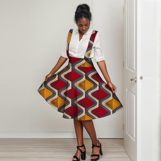 African print knee length suspender dress WY143