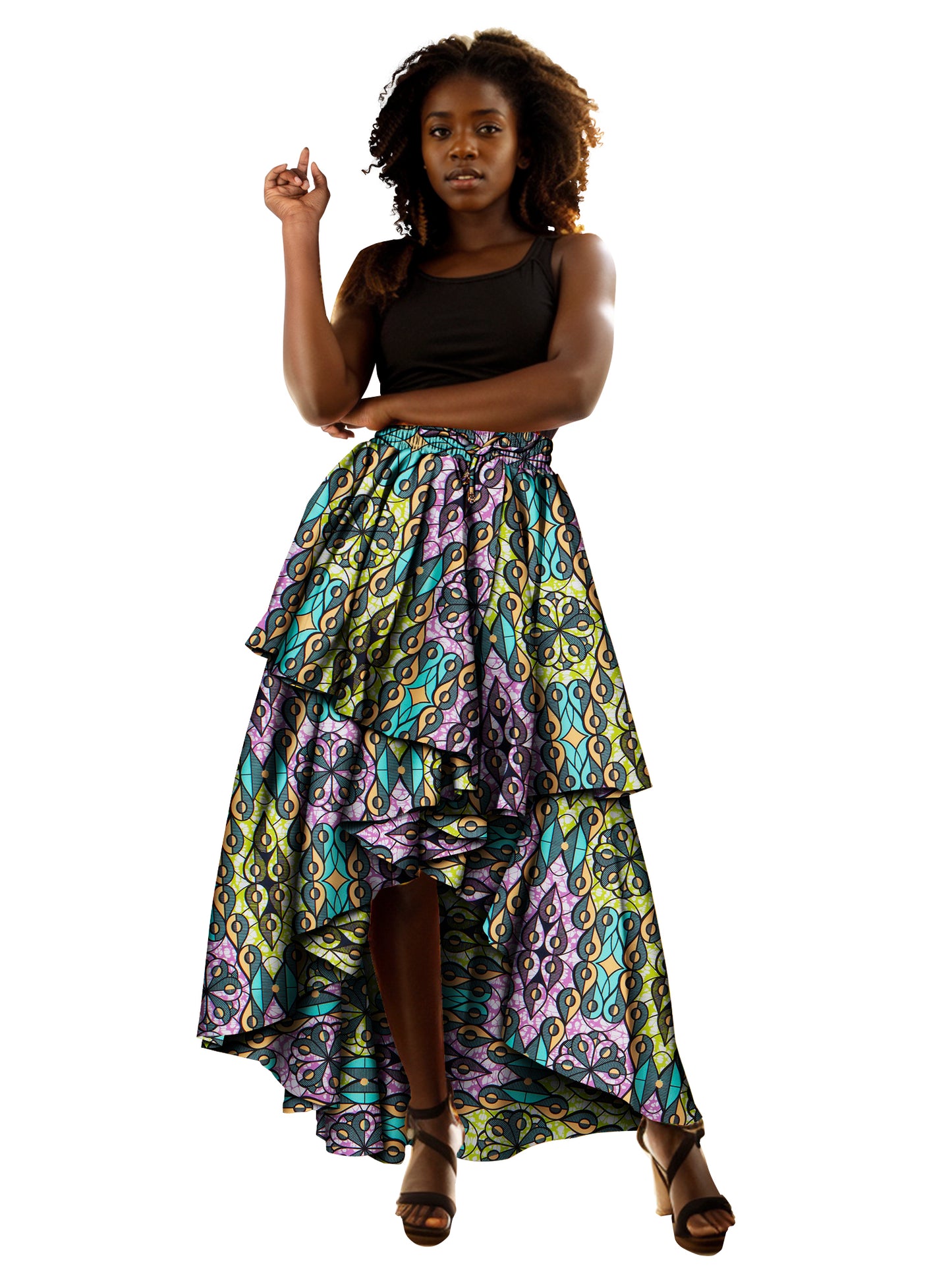 African Women print skirt Irregular pleated high waist ankle length skirt KG1198