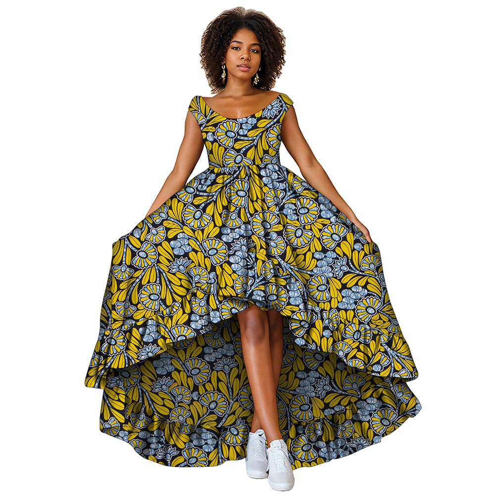 African women dress  deep round neck Ankara Kent traditional wax print party dress WY8373