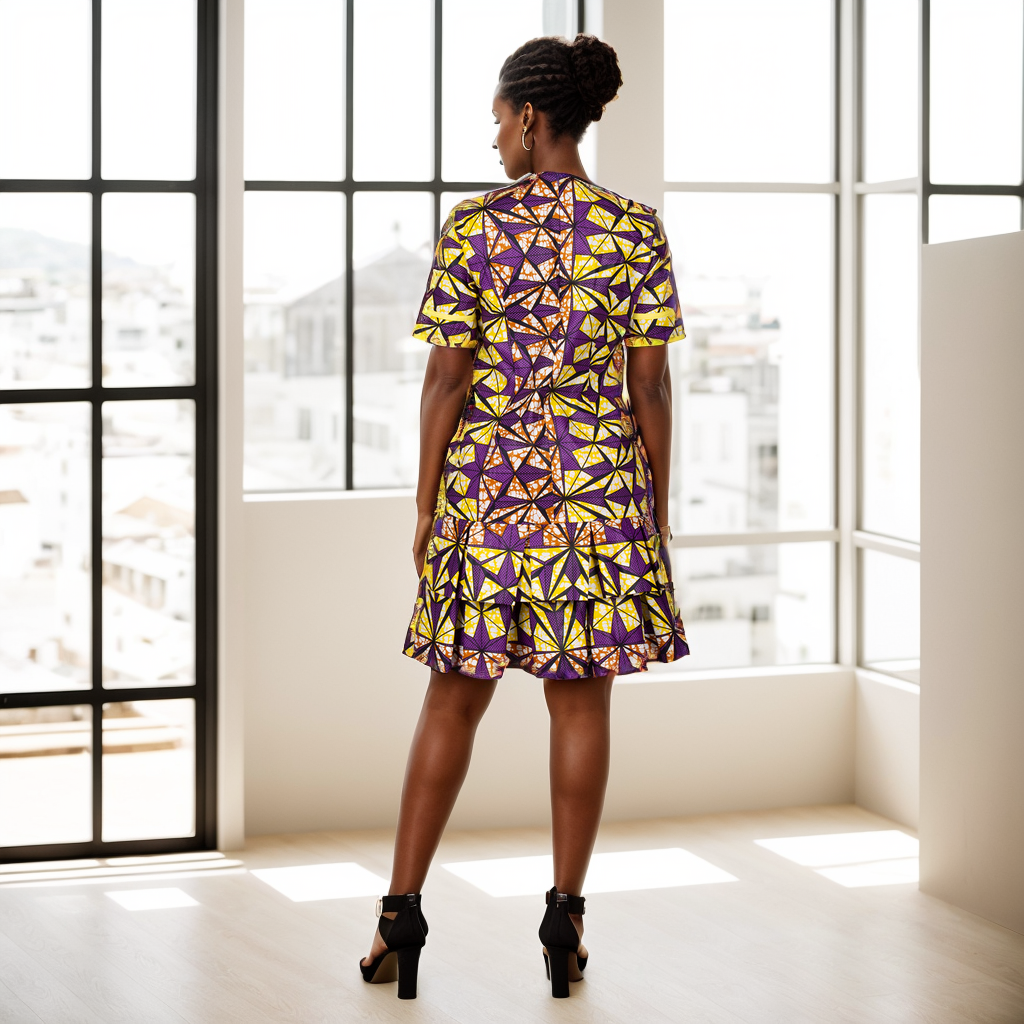 African Women Dresses   Ankara Wax Print Clothing  Short Sleeve Dress WY9880