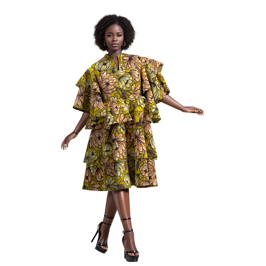 African fashion women's double-layer short sleeved sweet style women's skirt elegant style women's multi-layer skirt women's dress wy10907
