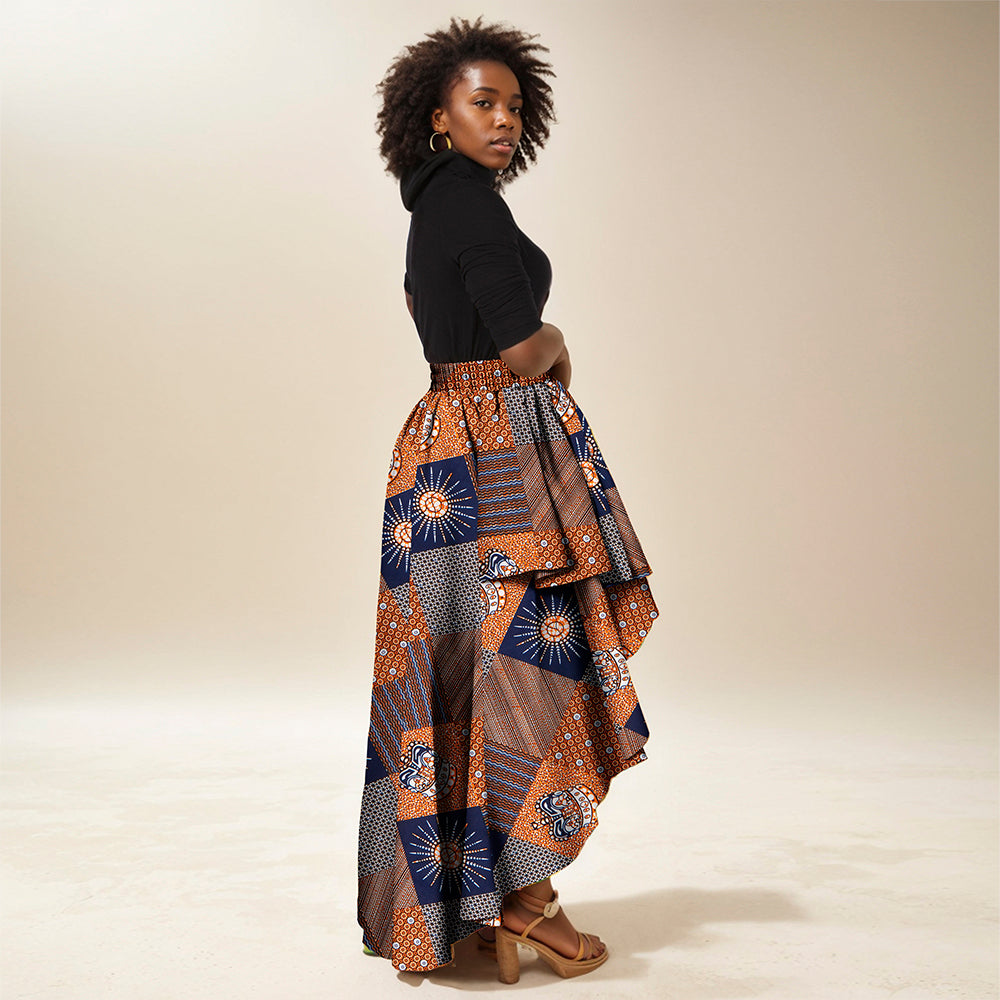 African Women print skirt Irregular pleated high waist ankle length skirt KG1198