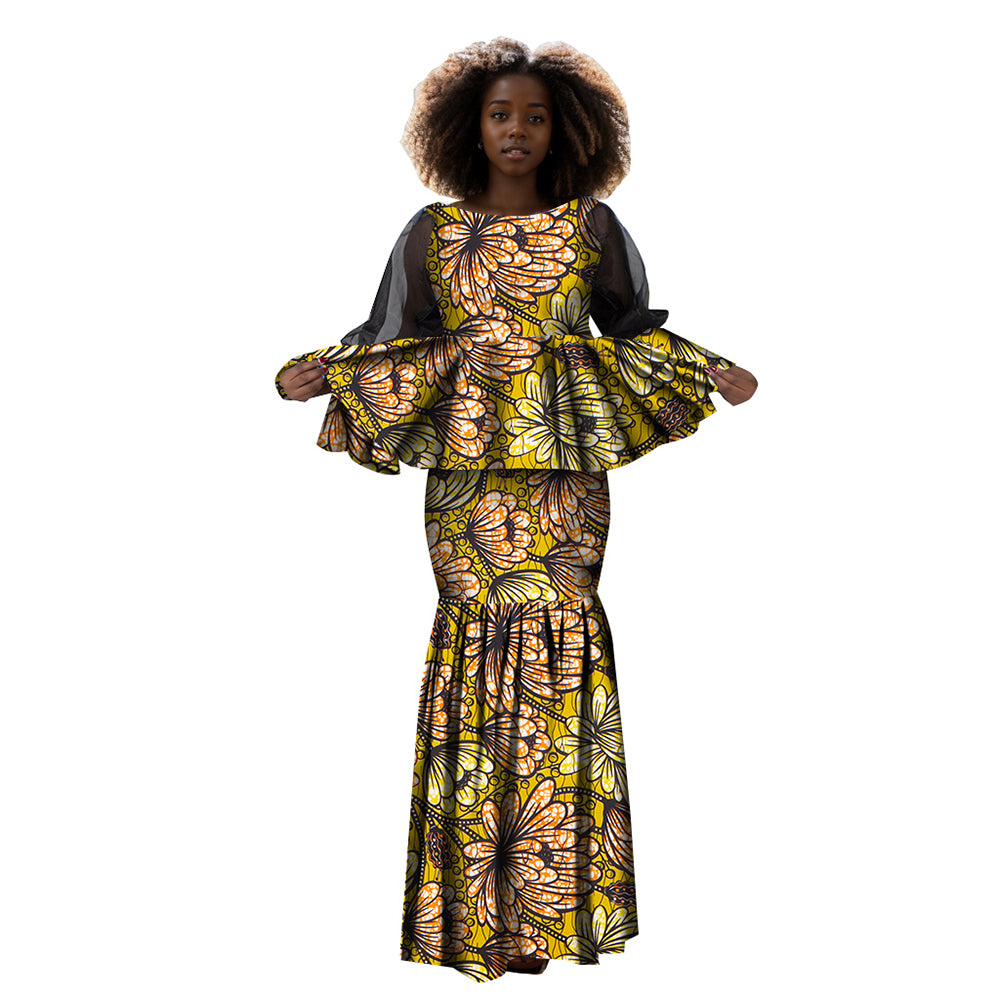 African Dashiki Dresses for Women   Long Lantern Sleeve Print   Graceful Party Long Dress WY6160