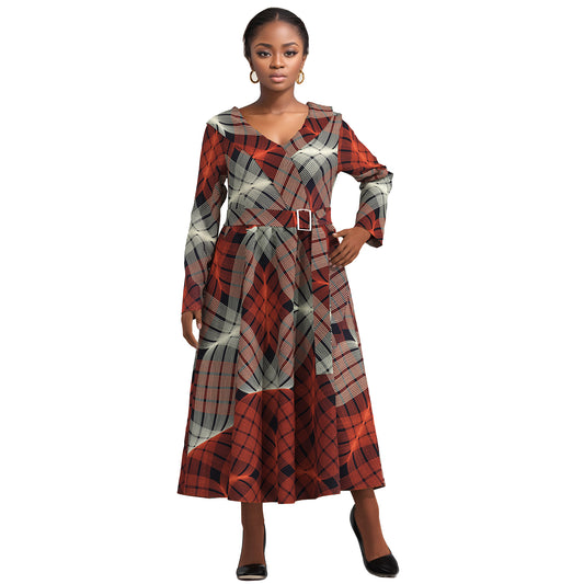 African fashion women's long sleeved sweet style lapel skirt with lace up elegant style women's and ankle long skirt wy10891