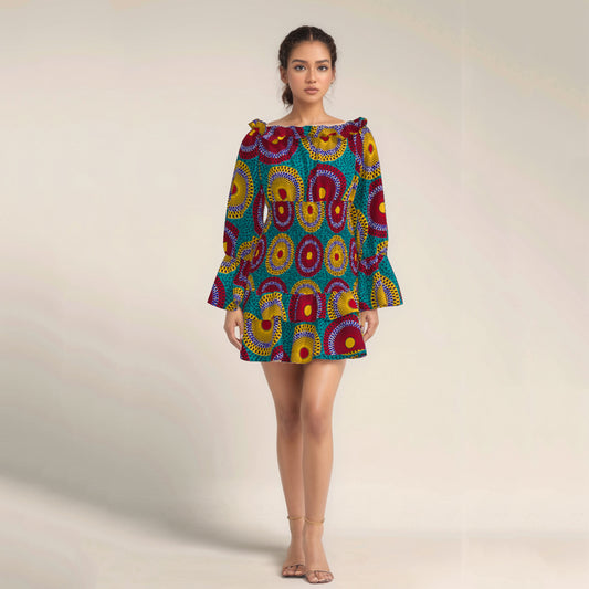African fashion women's long sleeved sweet style dress, elastic waisted women's dress wy10863