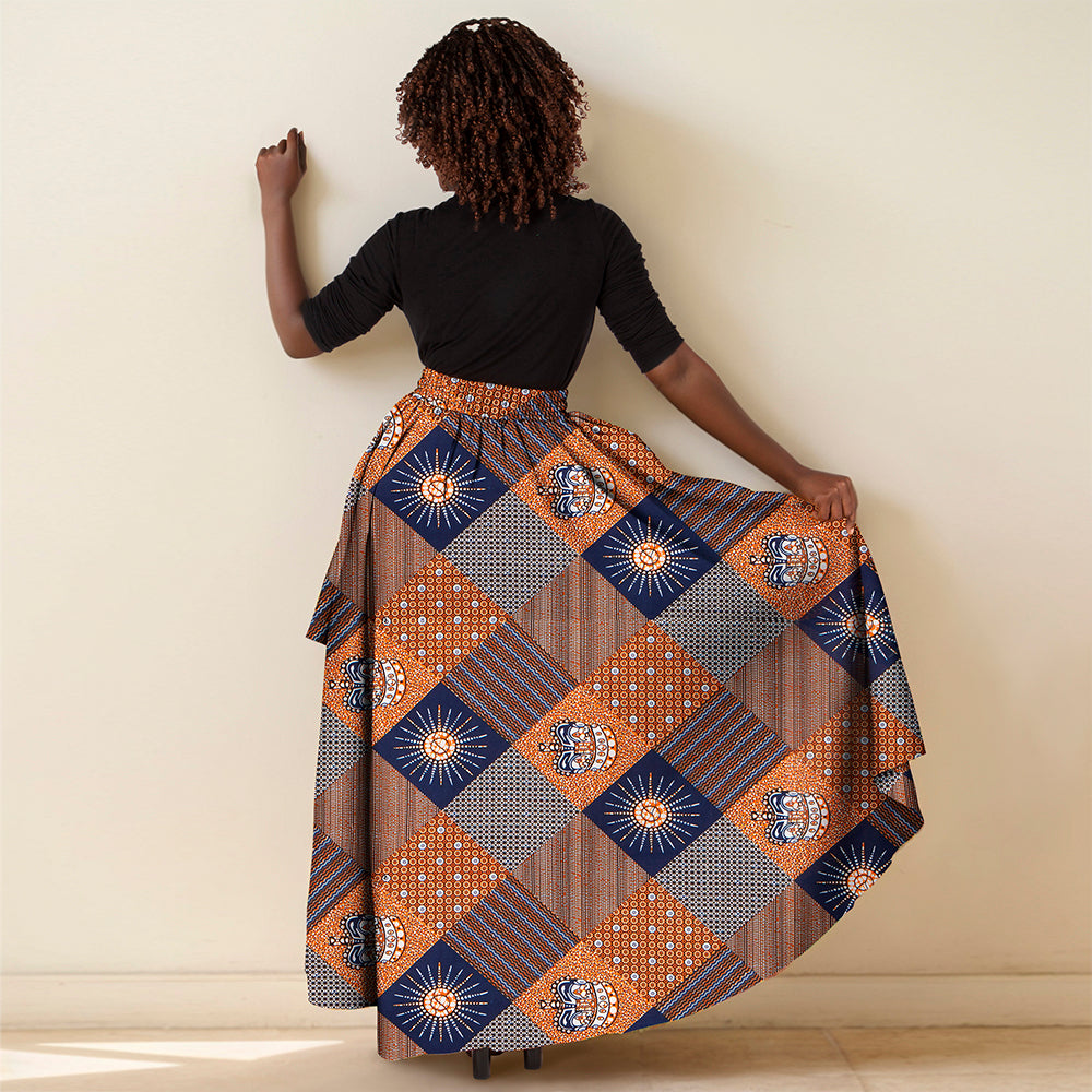 African Women print skirt Irregular pleated high waist ankle length skirt KG1198