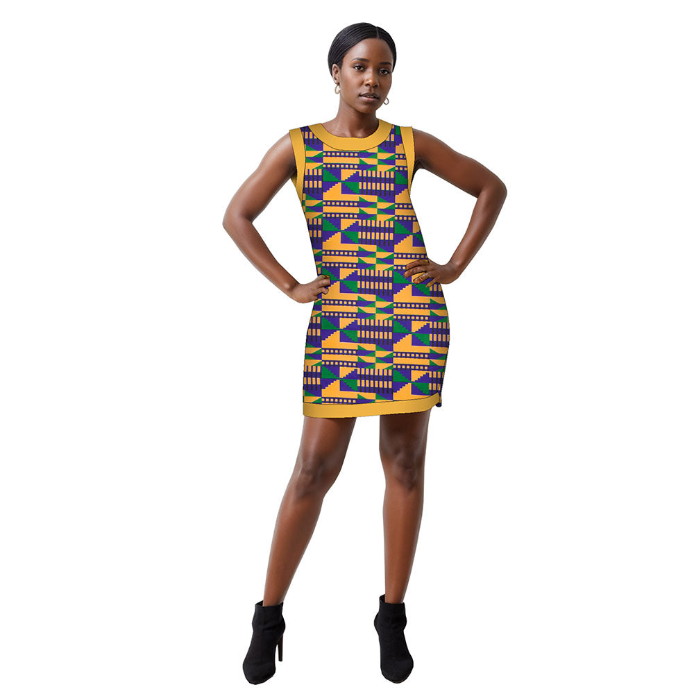 African women Ankara dress   sleeveless short party dress WY452