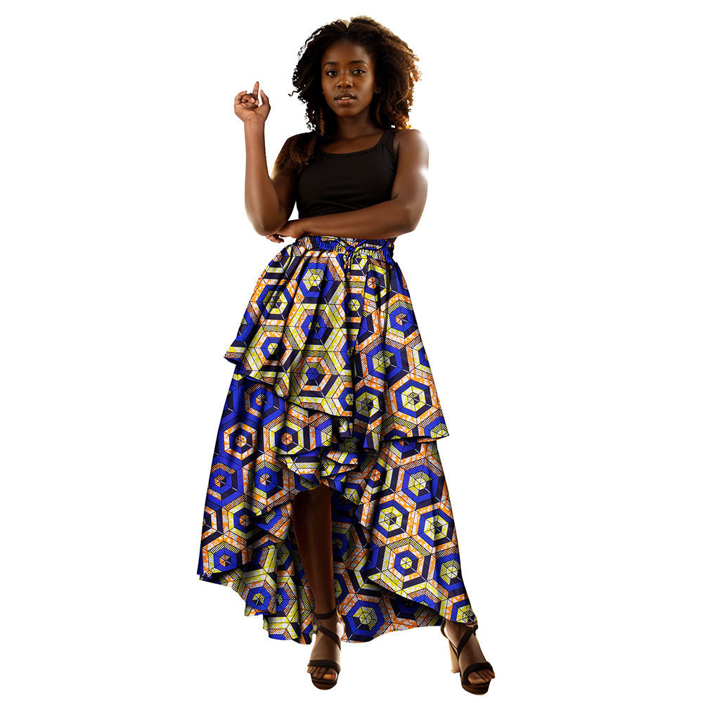 African Women print skirt Irregular pleated high waist ankle length skirt KG1198