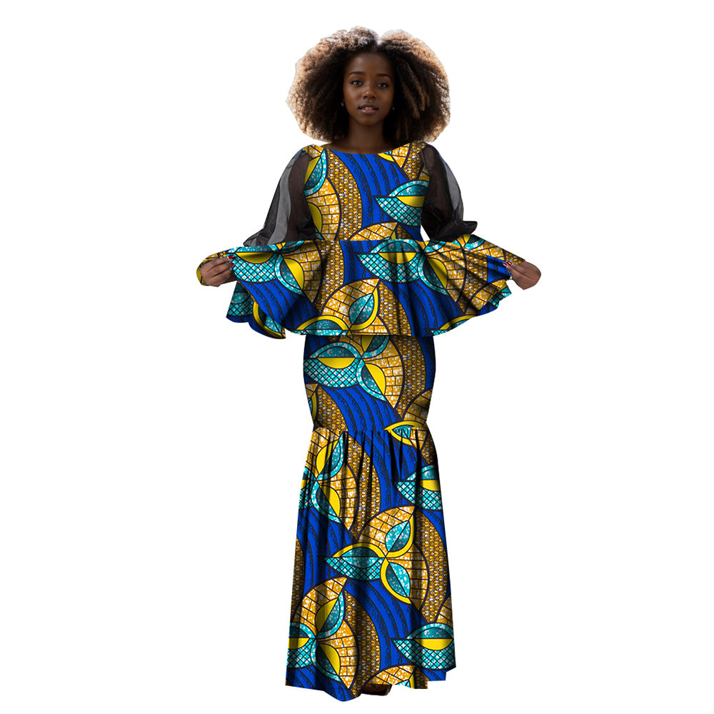 African Dashiki Dresses for Women   Long Lantern Sleeve Print   Graceful Party Long Dress WY6160