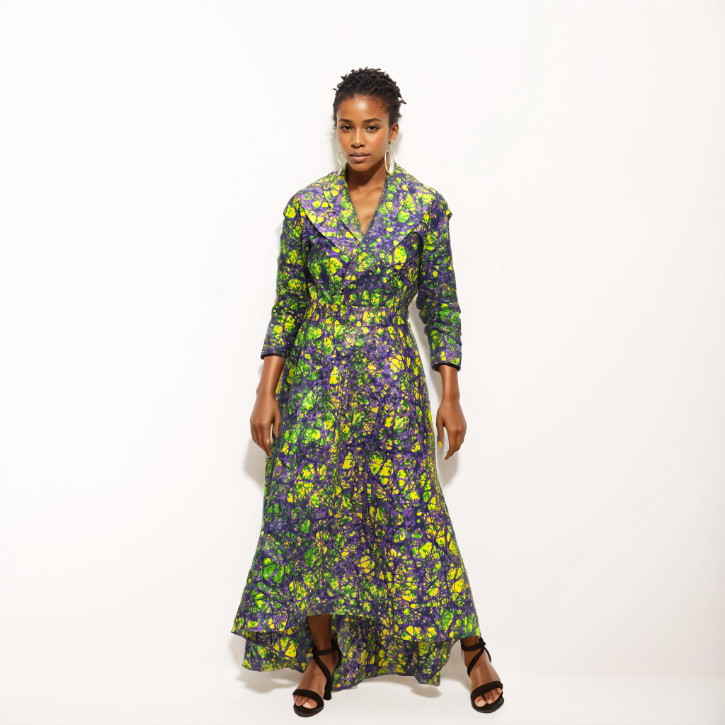 African Women Dress   Ankara Multicolor Girding Deep V-Neck Shirt Skirt WY5951