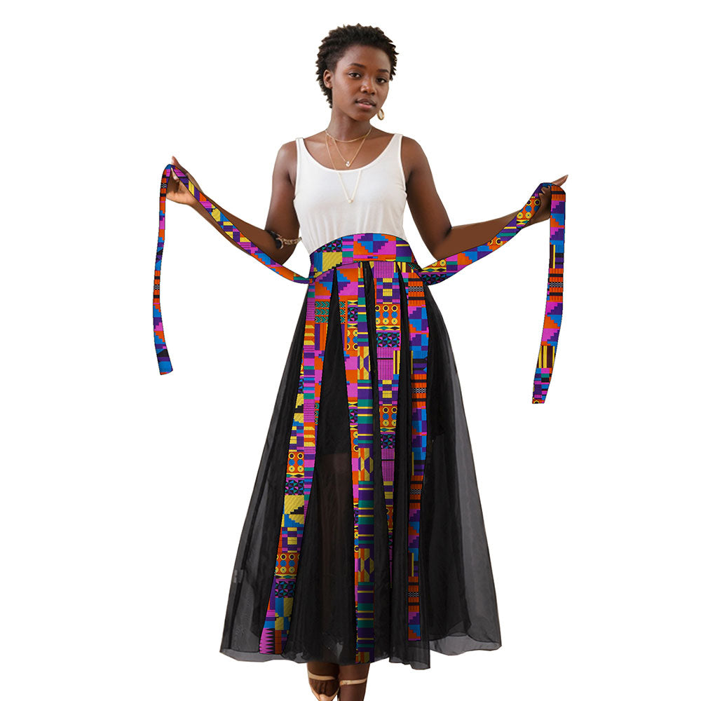 African women's tulle skirt fringe print WY10092