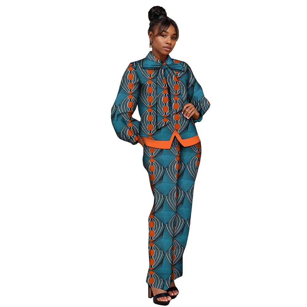 African women suit Long sleeve bow top and pants suit WY8565